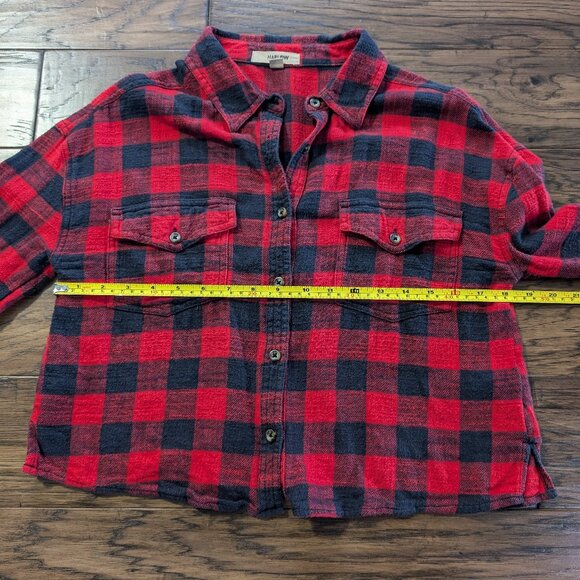 Harlow cropped flannel shirt red black buffalo plaid size small - Picture 12 of 13